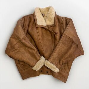 Andrew Marc Vintage Leather Tan Sherpa Shearling Coat 90s Size Large #5399